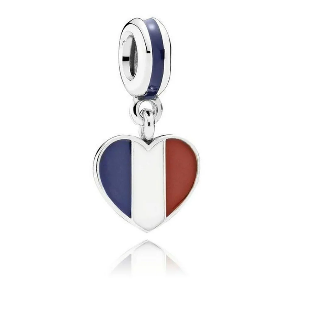 Pandora Silver Red White Blue France Heart Charm - Picture 2 of 8